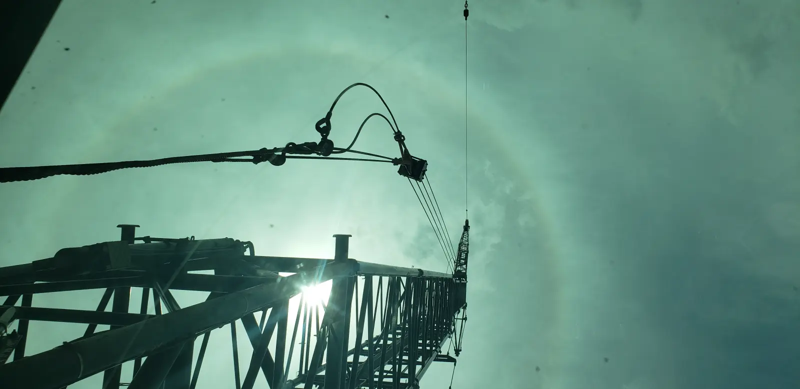 Crane rigging from operator cab at an industrial facility