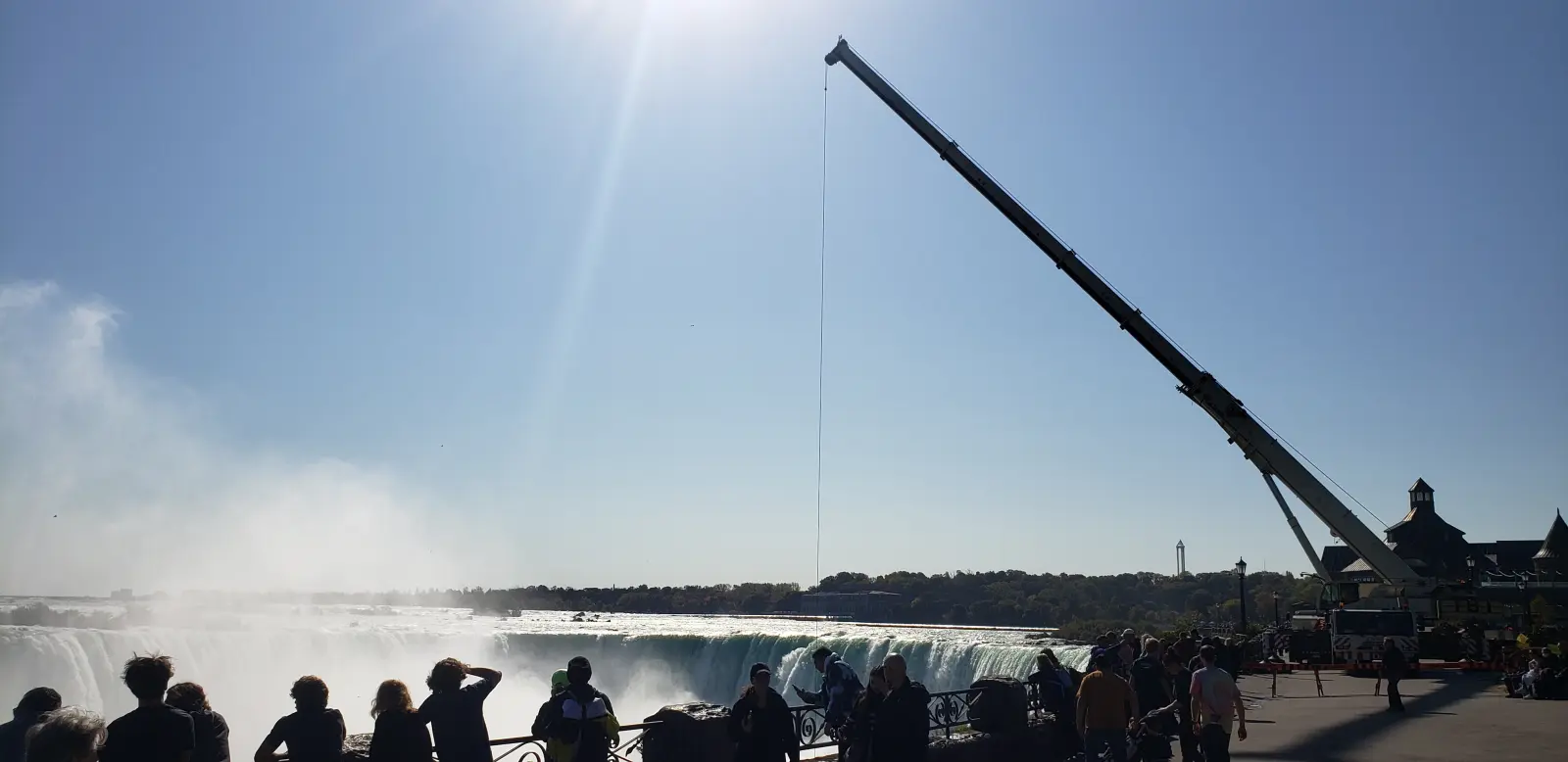 Large lattice crane boom extended at a scrap yard site